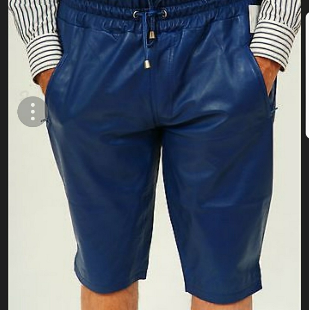 Leather Black and Beige shorts Men New